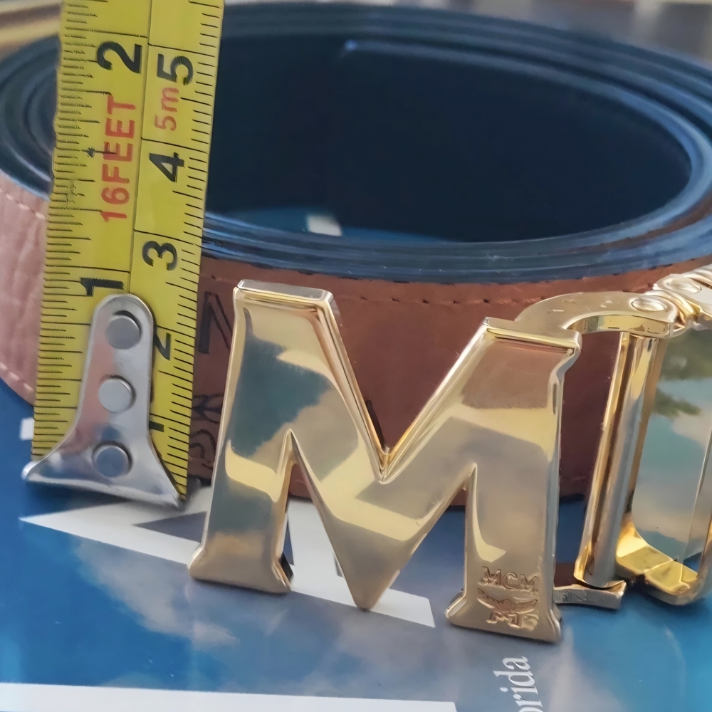 MCM (Unisex) Claus Monogram Reversible Logo Belt Black/ Cognac Brown - Picture 8 of 11